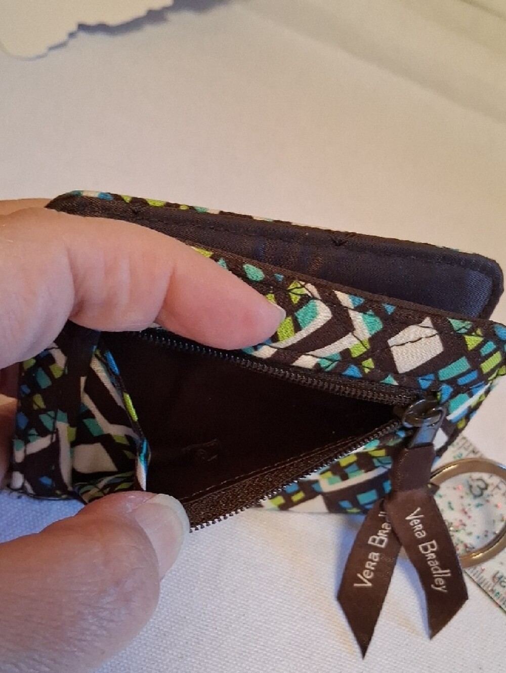 Vera Bradley Teal Green Geo Quilted Coin Wallet - Picture 6 of 6